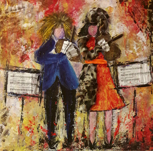 GUERRY Christiane - Couple de violonistes (tableau, Acrylique  / toile)