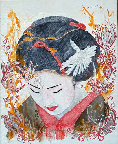 CHRISTY - Ichimane à la fleur blanche (tableau, Aquarelle marouflée sur toile) - ART ET MISS