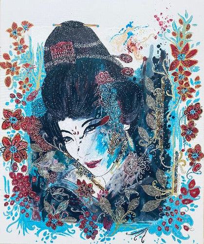 CHRISTY - KAE (tableau, Aquarelle, encre et bandes japonisantes / papier marouflé sur toile) - ART ET MISS