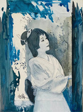 Charger l&#39;image dans la galerie, CHRISTY - Regard lointain bleuté (tableau, encre et aquarelle / papier) - ART ET MISS
