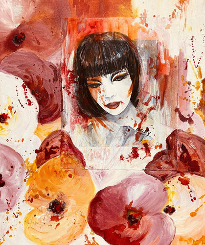 CHRISTY - Senteur florale au rouge baiser (tableau, encre et aquarelle / papier marouflé sur toile) - ART ET MISS