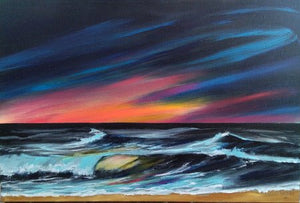INGRID - Vague au coucher de soleil (tableau, Acrylique / toile) - ART ET MISS