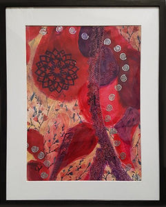 LALLEMENT Martine - Dentelle rouge (tableau, acrylique et collages / papier) - ART ET MISS