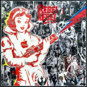 MaxL - Rebel Rebel (tableau, collage coca + résine) - ART ET MISS