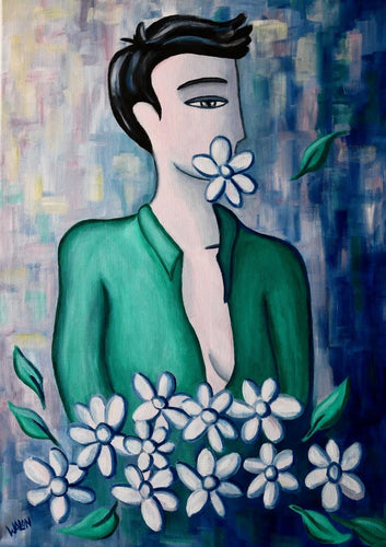 WALON Marine - Femme au bouquet de fleurs (tableau, Acrylique / toile) - ART ET MISS