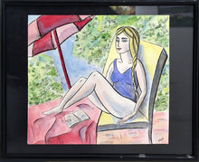 Charger l&#39;image dans la galerie, WALON Marine - Isabelle à la piscine (tableau, aquarelle / papier) - ART ET MISS