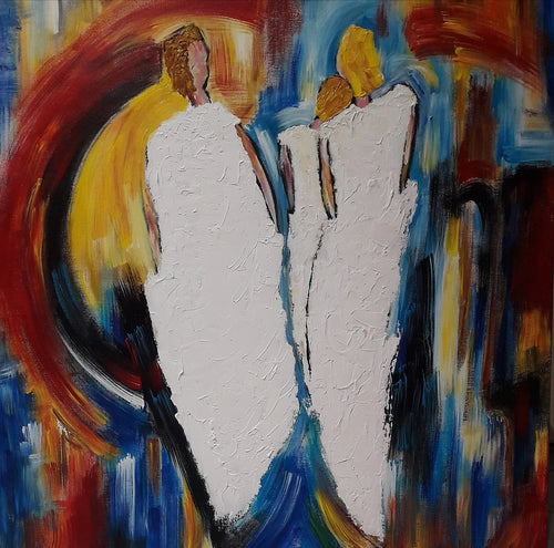 GUERRY Christiane - Le couple et l'enfant (tableau, Acrylique  / toile)