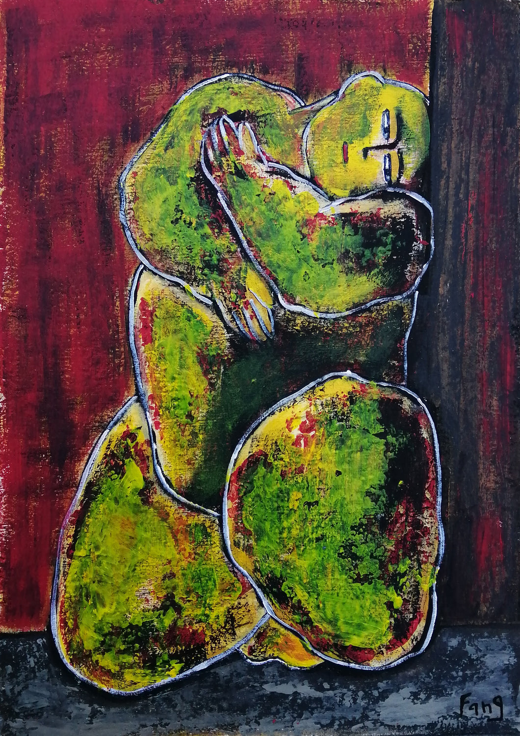 FANG Marie  - Contre le pillier,  Portrait Acrylique sur carton entoilé