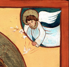 Charger l&#39;image dans la galerie, CARDOSO Peggy - L&#39;annonciation, icône acrylique sur bois, détail