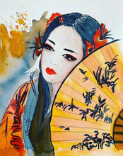 Charger l&#39;image dans la galerie, Christy, Orange sensu and white feather,  portrait aquarelle.sur papier