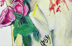 Christy : Sensuality with roses, aquarelle sur papier aquarelle, signature