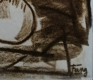 FANG Marie  - En observation,  Dessin, fusain sur papier, signature