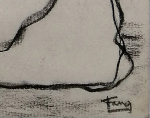 FANG Marie  - La femme imposante,  Dessin, fusain sur papier, signature