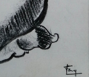 FANG Marie  - Un temps d'arrêt,  Dessin, fusain sur papier, signature