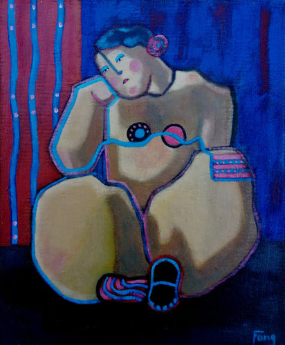 FANG Marie  - Le morceau de tissu,  Portraits Acrylique sur carton entoilé