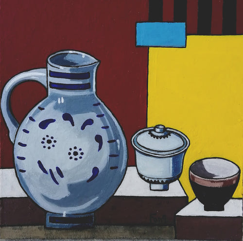 FANG Marie  - Le petit broc et 2 petits bols, Acrylique sur carton