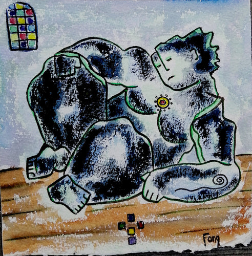 FANG Marie  - Le vitrail,  Portrait Aquarelle sur papier Arches 