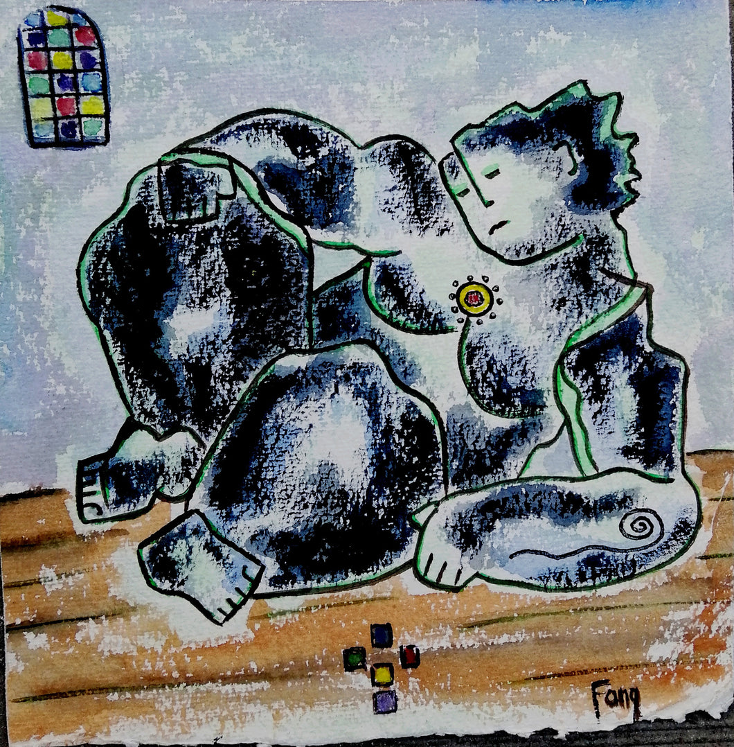 FANG Marie  - Le vitrail,  Portrait Aquarelle sur papier Arches 