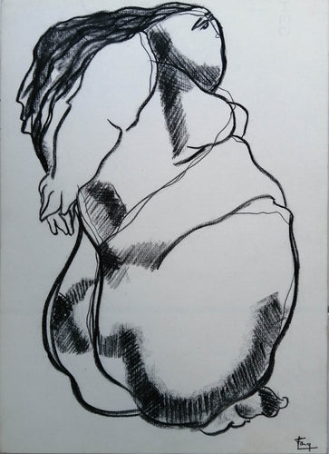 FANG Marie  - Un temps d'arrêt,  Dessin, fusain sur papier