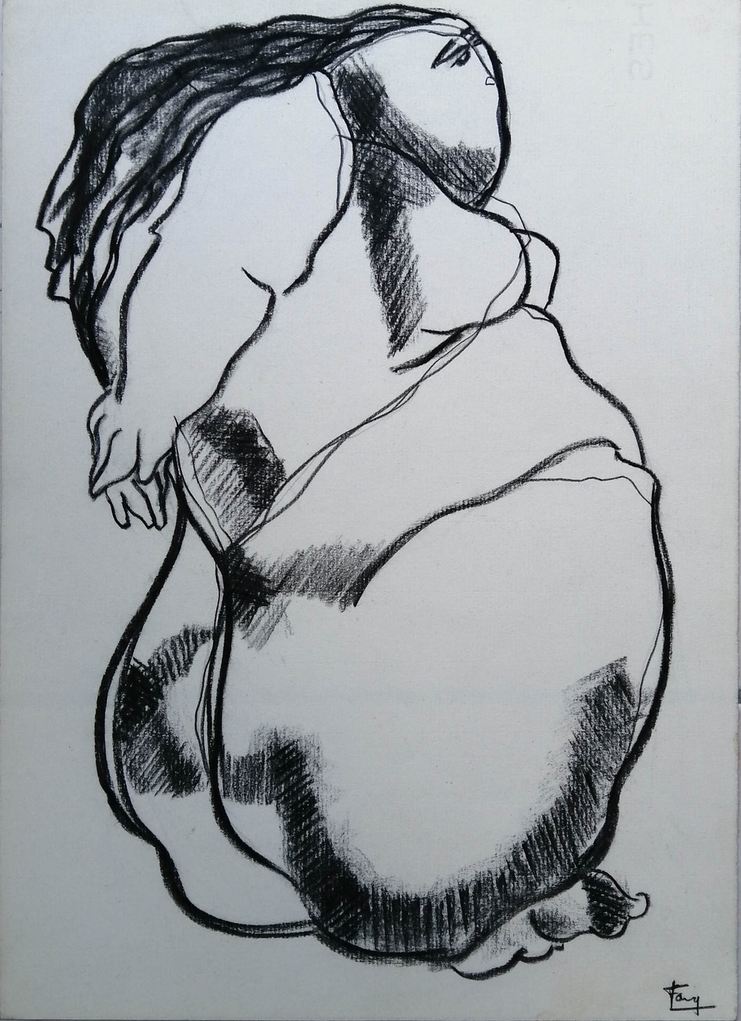 FANG Marie  - Un temps d'arrêt,  Dessin, fusain sur papier