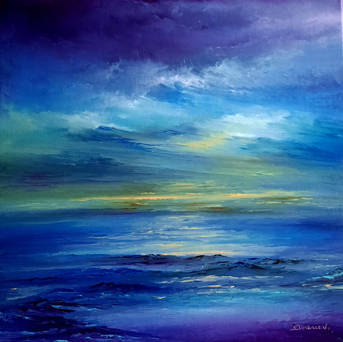 HENRIC Florence  V. - Soir d’Azur  - tableau  paysage abstrait, Huile sur Toile