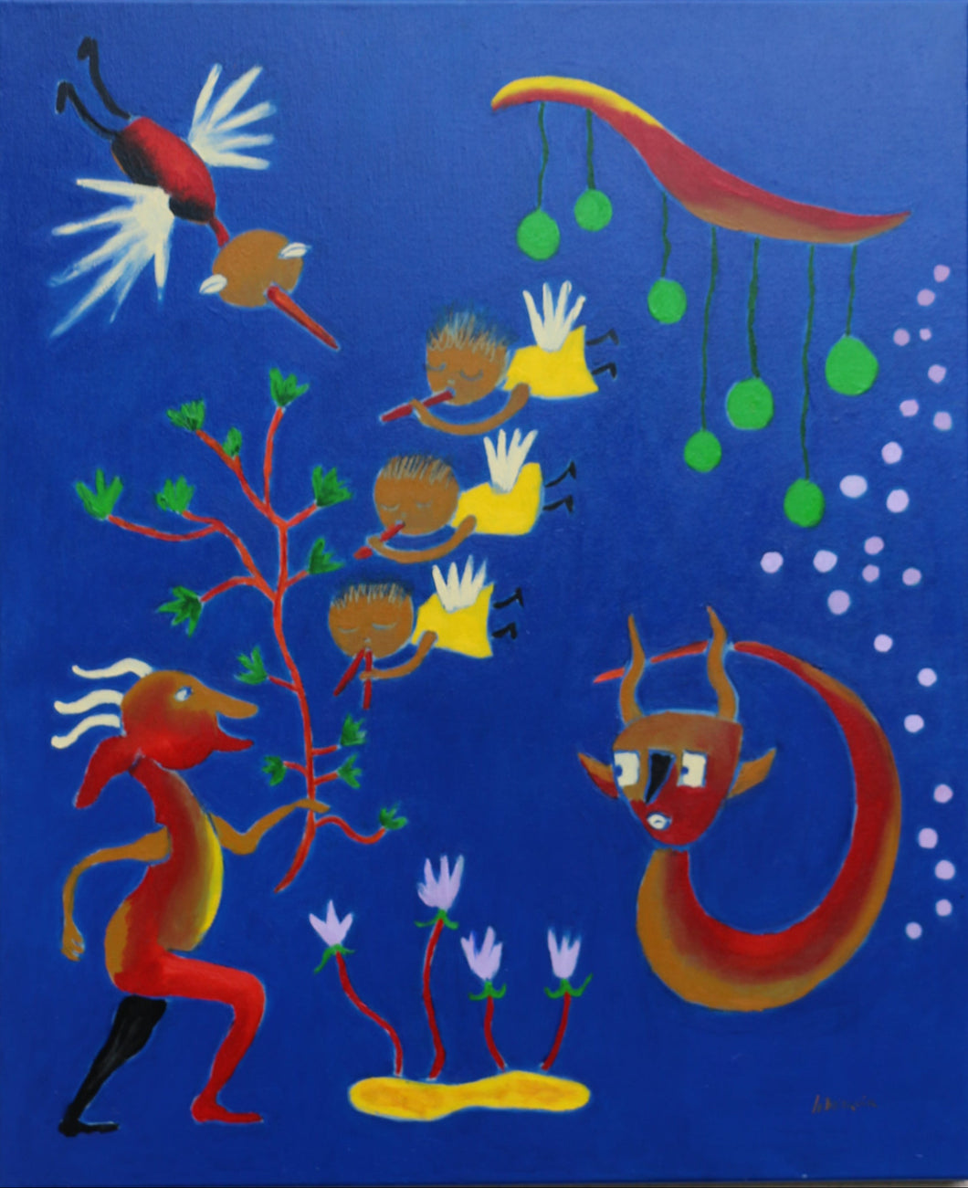 LE BRICQUIR Danielle  : Sérénade pour la nuit tombante (Tableau, huile sur toile)