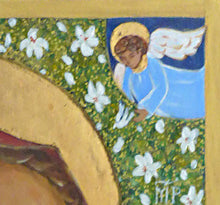 Charger l&#39;image dans la galerie, CARDOSO Peggy - L&#39;annonciation, Vierge aux lys, icône acrylique sur bois, détail