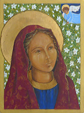 Charger l&#39;image dans la galerie, CARDOSO Peggy - L&#39;annonciation, Vierge aux lys, icône acrylique sur bois