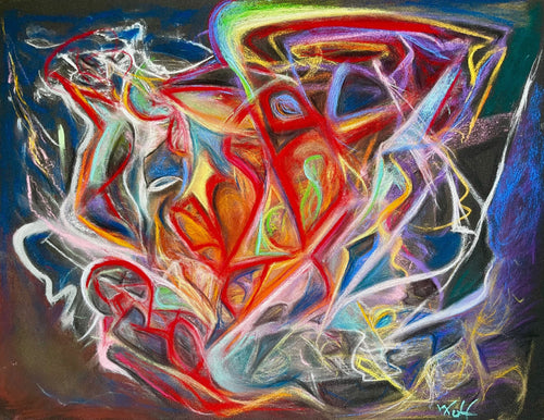 Wolf - Dans nuit, pastel sur papier