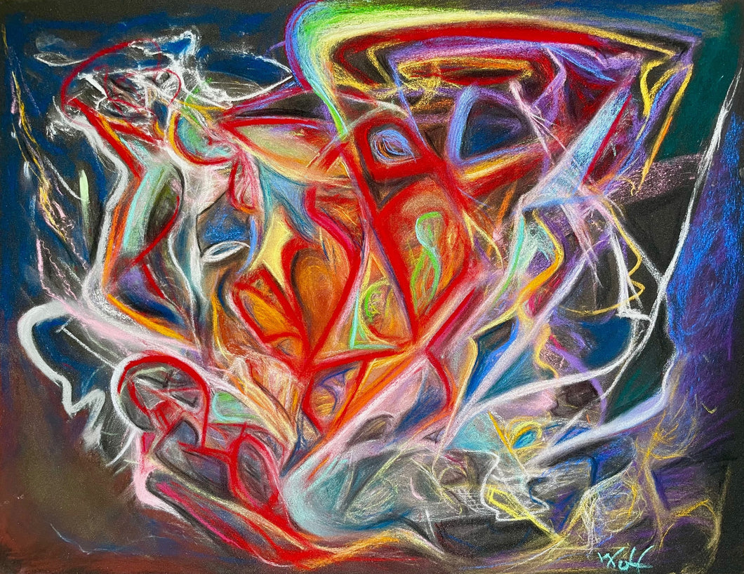 Wolf - Dans nuit, pastel sur papier