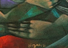 Charger l'image dans la galerie, AL HATTAB Nizar - Three women end whitebird (tableau, Huile / Toile), signature