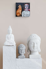 Charger l&#39;image dans la galerie, FANG Marie  - Apprendre à se connaître 2,  Portrait avec chat,  Acrylique sur toile, mise en situation