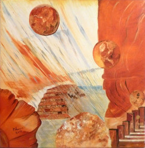 CHESCA - Escalier d'or et d'argent (tableau, huile et collages / toile) - ART ET MISS