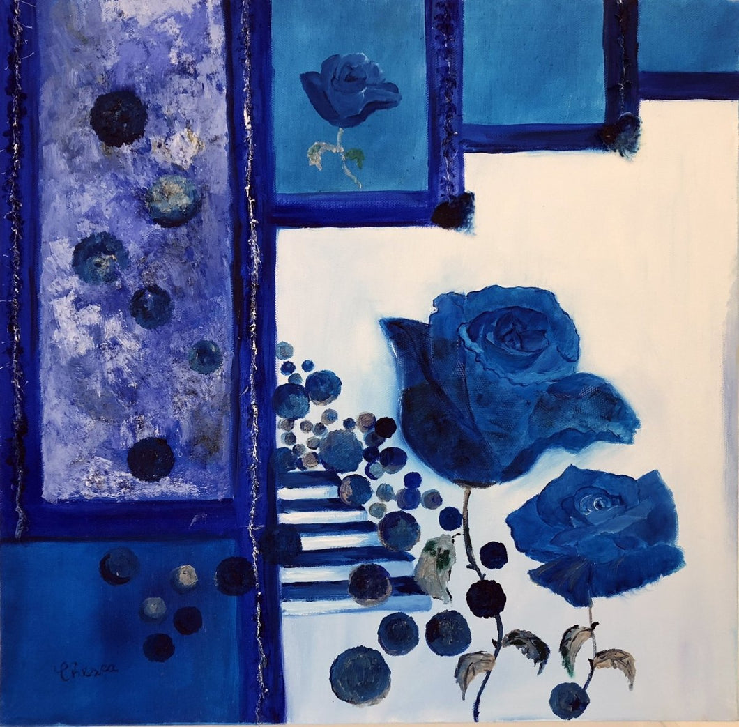 CHESCA - Roses bleues (tableau, technique mixte / toile) - ART ET MISS