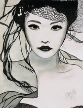 Charger l&#39;image dans la galerie, CHRISTY - Beauty on Veil (tableau, Aquarelle, crayon, graphite / papier) - ART ET MISS