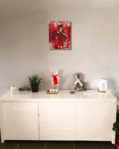 CHRISTY - Femme aux coquelicots (tableau, encre et aquarelle / papier marouflé sur toile) - ART ET MISS