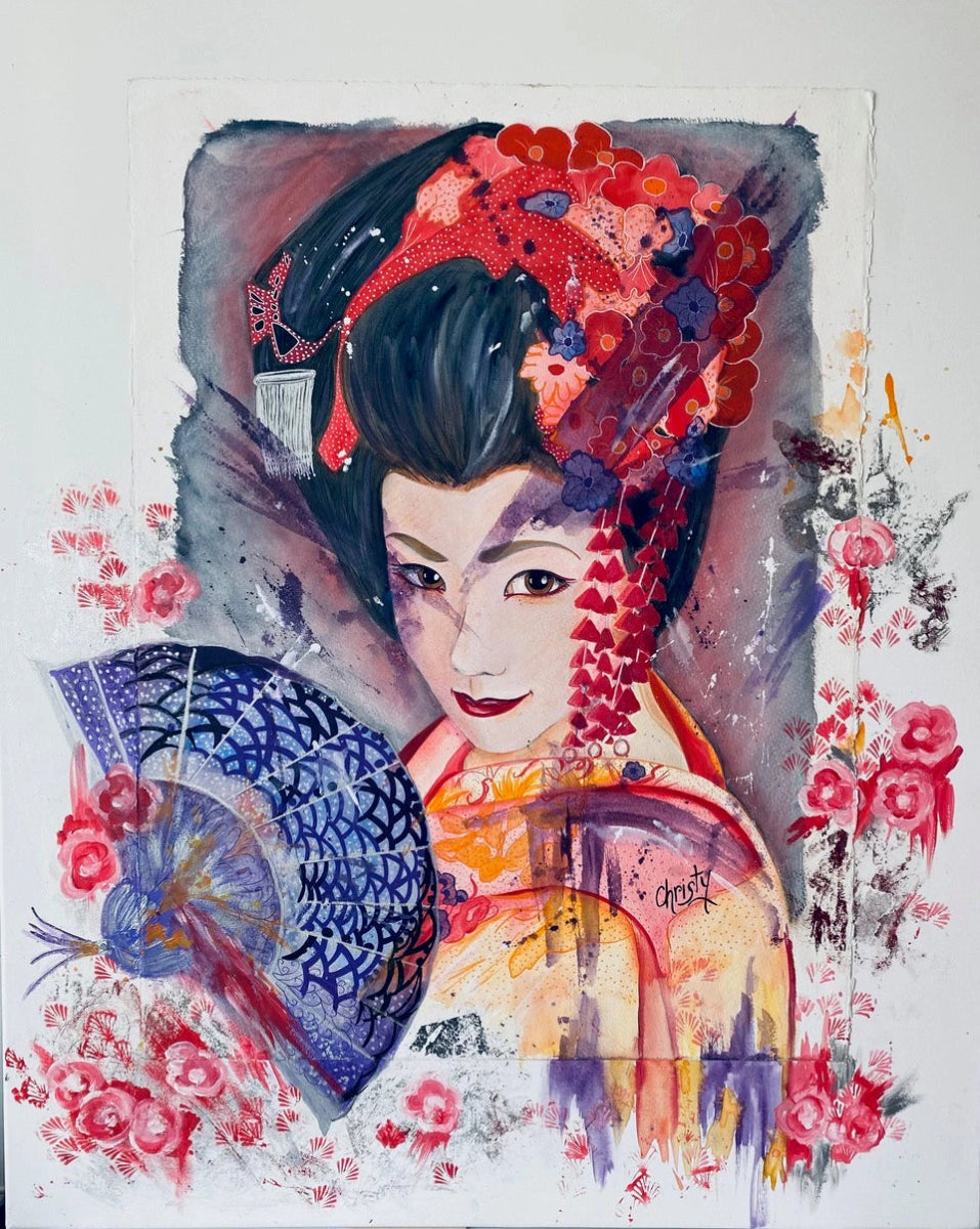 CHRISTY - Flamboyant with the fan (tableau, encre et aquarelle / papier) - ART ET MISS