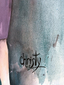 CHRISTY - La guerrière aux fleurs (tableau, encre et aquarelle / papier) - ART ET MISS