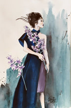 Charger l&#39;image dans la galerie, CHRISTY - La guerrière aux fleurs (tableau, encre et aquarelle / papier) - ART ET MISS