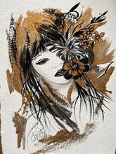 Charger l&#39;image dans la galerie, CHRISTY - Papillon fleuri au regard délicat (tableau, Dorure, aquarelle, marqueur / papier) - ART ET MISS