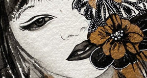 CHRISTY - Papillon fleuri au regard délicat (tableau, Dorure, aquarelle, marqueur / papier) - ART ET MISS