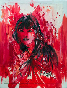 CHRISTY - Passionnément rouge (tableau, encre et aquarelle / papier marouflé sur toile) - ART ET MISS