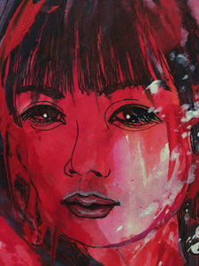 CHRISTY - Passionnément rouge (tableau, encre et aquarelle / papier marouflé sur toile) - ART ET MISS