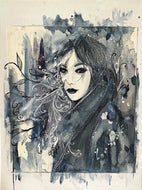 CHRISTY - Regard profond (tableau, encre et aquarelle / papier marouflé sur toile) - ART ET MISS