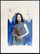 CHRISTY - Yeux bleus au bouquet (tableau, encre de soie et aquarelle / papier) - ART ET MISS