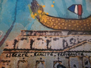 COCCINA Claudia : Liberté, Égalité, Fraternité (Tableau, Acrylique et tissu sur toile) - ART ET MISS