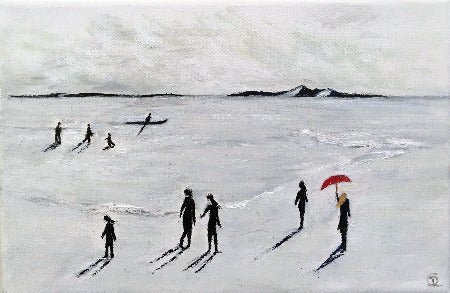 COLOMÈS Didier - La mer a ses raisons, le parapluie rouge aussi. (tableau, Acrylique / papier) - ART ET MISS