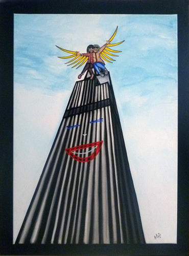 COULIBEUF-ESPEJO Beatrice : Les cousines sur la Sears Tower à Chicago (acrylique/toile ) - ART ET MISS