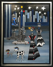 Charger l&#39;image dans la galerie, COULIBEUF-ESPEJO Beatrice : Promenade des canidés : &quot;By night&quot; (Tableau acrylique sur toile ) - ART ET MISS
