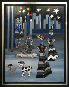 COULIBEUF-ESPEJO Beatrice : Promenade des canidés : "By night" (Tableau acrylique sur toile ) - ART ET MISS